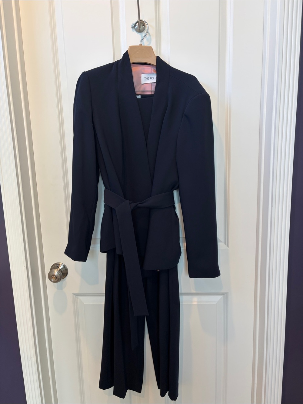 The Fold Navy Belted Women's Blazer and Wide leg Pantsuit